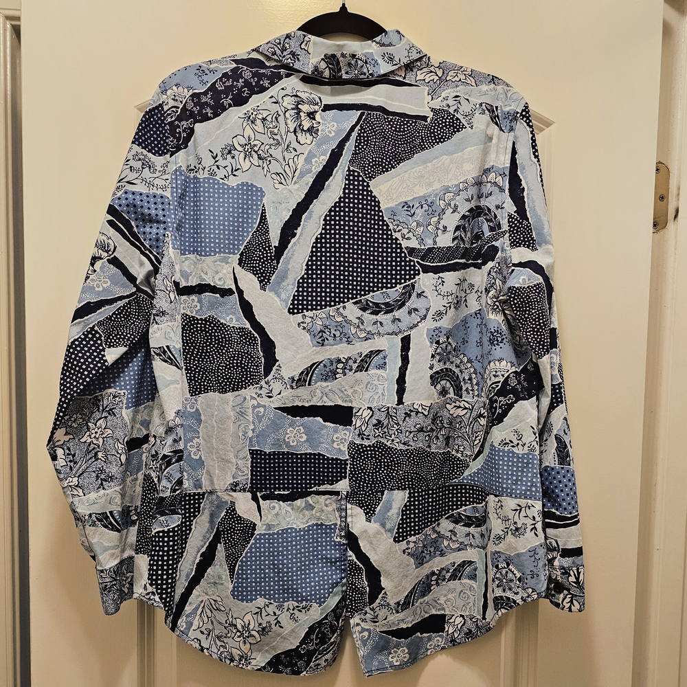 Chico's Navy and Light Blue Patchwork Button Down… - image 3